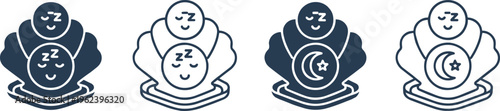 Vector illustration of childcare and sleep icons showing parent cradling baby with Zzz and moon symbols