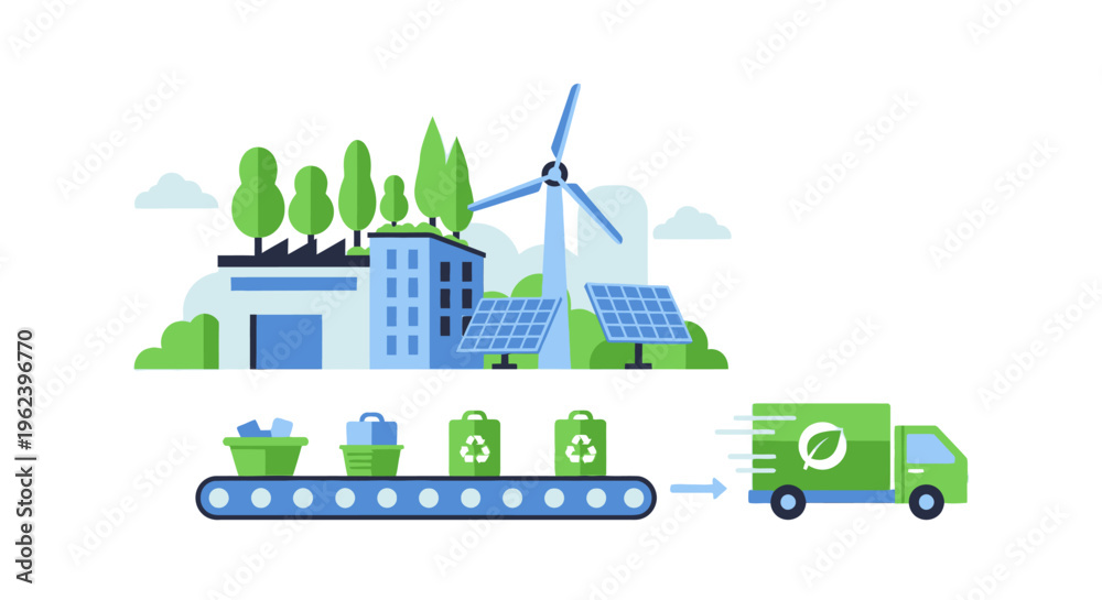 Fototapeta premium Eco-Friendly Factory & Green Logistics: Sustainable Production, Recycling, Renewable Energy & Waste Management Process