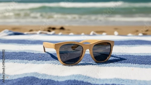 Sunglasses on Beach Towel - A Summer Vacation Scene.
