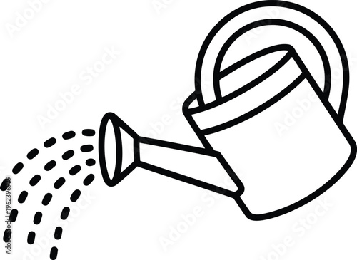 A black line drawing of a watering can