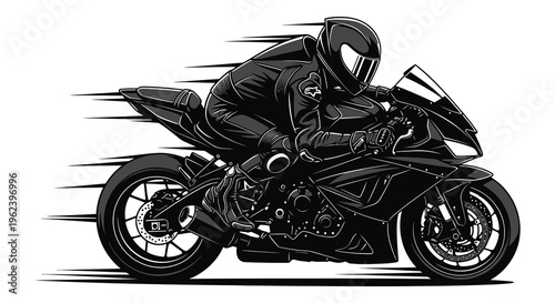 Silhouette of a motorcyclist riding a bike in motion speeding through the road with a sense of freedom and thrill