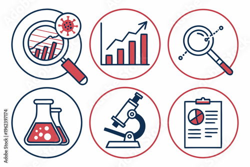 Covid 19 research and data analysis icons
