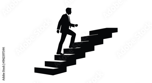 Businessman climbing up staircase silhouette symbolizing career advancement and success