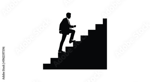 Silhouette of a man climbing up a staircase ascending to success
