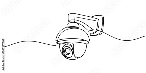 video camera drawing by one continuous line, isolated, vector, Continuous one line drawing of CCTV camera vector illustration, video camera drawing by one continuous line, isolated, vector