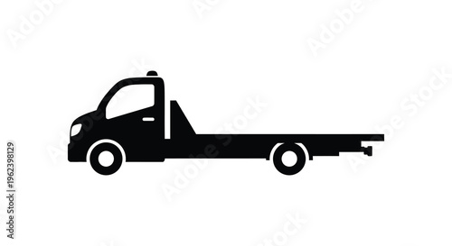 Silhouette of a flatbed tow truck vehicle on a white background