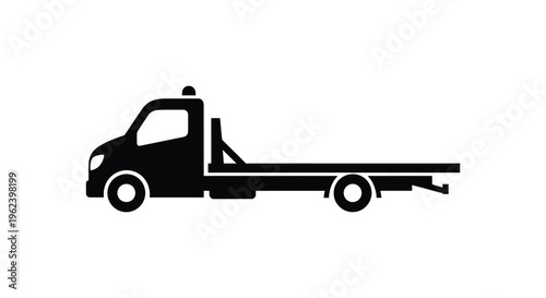 Silhouette of a flatbed tow truck vehicle on a white background