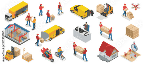 Isometric Logistics and Delivery Service Icons shipping