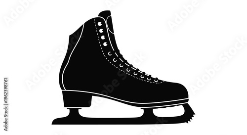 Silhouette of a black ice skate on a white background