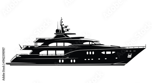 Luxury yacht silhouette with multiple decks and modern design features