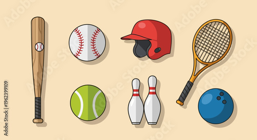 Sports Equipment Collection: Baseball, Tennis, Bowling, and More