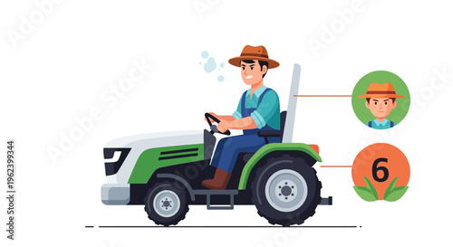 Angry Farmer Driving Tractor, Experiencing Stress and Agricultural Challenges - Vector Illustration