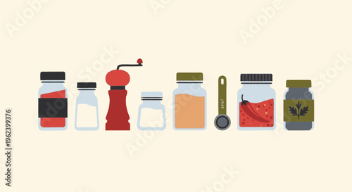 Assorted Spices and Seasonings in Jars.