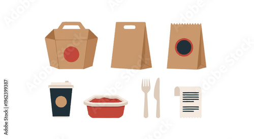 Assorted Takeaway Containers and Disposable Utensils.