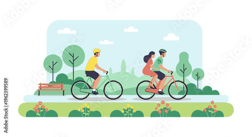 Couple Riding Bicycles Together in Park.