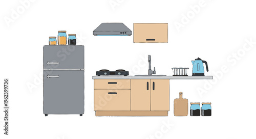 Kitchen Appliances and Furniture Illustration.