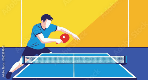 Man Playing Table Tennis with Red Ball.