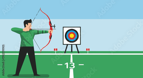 Man Shooting Bow and Arrow at Target.