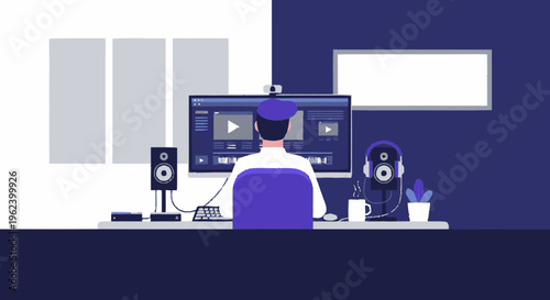 Man Working on Computer in Office.