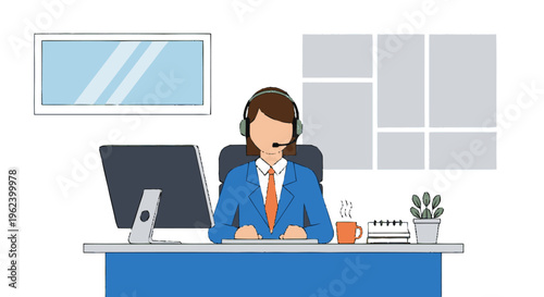 Man Working on Computer with Headphones.