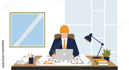 Man Working on Laptop at Desk.