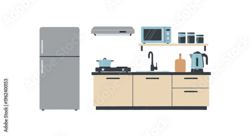 Modern Kitchen Appliances and Furniture Illustration.