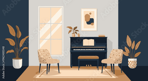 Piano in a Cozy Living Room.