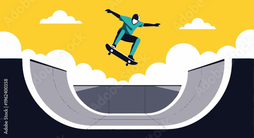 Skateboarder Performing Trick in Mid Air.