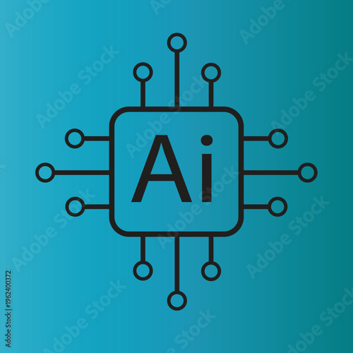 Artificial Intelligence Chip Icon on Blue Background