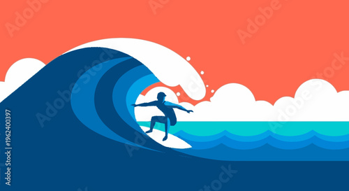 Surfer Riding a Big Wave.