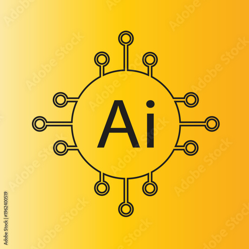 AI Microchip Symbol with Circuit Connections Vector