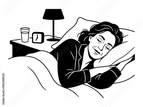 Woman sleeping peacefully at night in bed