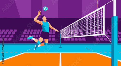 Woman Jumping to Hit Volleyball.