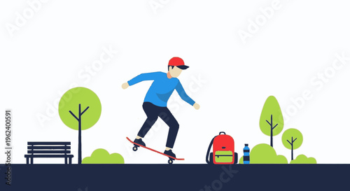 Young Man Skateboarding in the Park.