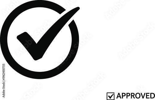 A black checkmark inside a circle signifies approval, confirmation, or a task completed successfully.