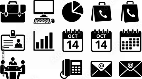 Collection of business and office icons for various concepts.