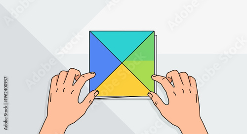 Hands holding and turning a colorful puzzle cube indoors closely