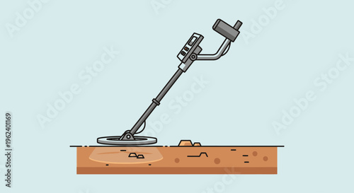 A metal detector scans a wooden plank on the ground outdoors.