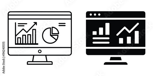 Computer monitors displaying various charts and graphs for data analysis and business intelligence