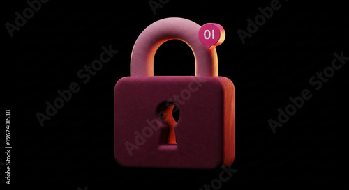 3D rendering of a textured, vibrant pink padlock with a keyhole.