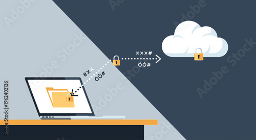 Laptop securely uploads file to cloud storage with encryption