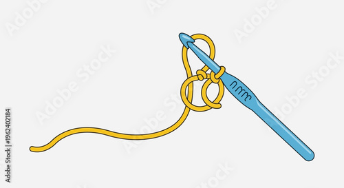 A person crochets with a needle and colorful yarn on a plain surface.