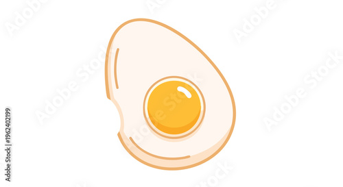 A cartoon-style illustration of a fried egg with a bite taken out, featuring a bright yellow yolk and a light-colored, creamy white