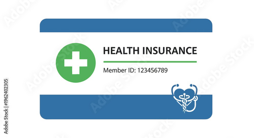 A health insurance card with a green cross and bull icon on a white background