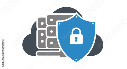 Servers protected by a shield with lock on a cloud