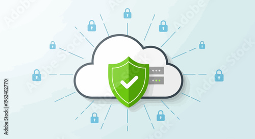 Cloud storage security concept with shield and locks icons online