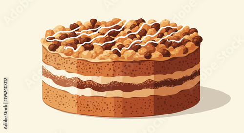 Delicious cake with hazelnut topping on a table indoors