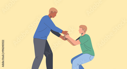 Two men are playing tug-of-war with a rope outdoors recreationally