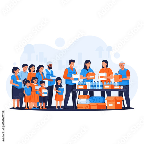 Volunteers Distribute Aid Boxes and Supplies to People in Need