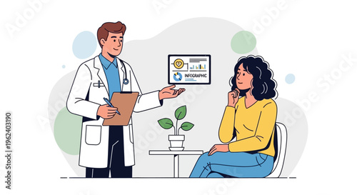 Doctor explaining a chart to a patient in a clinic office setting